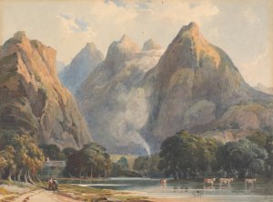 Mountain Scene with Stream, Cows and Figures by Thomas Sully Oil Painting