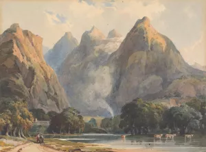 Mountain Scene with Stream, Cows and Figures by Thomas Sully Oil Painting