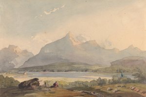 Mountainous Landscape with Lake and Figure in Foreground by Thomas Sully Oil Painting