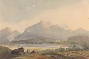 Mountainous Landscape with Lake and Figure in Foreground by Thomas Sully Oil Painting