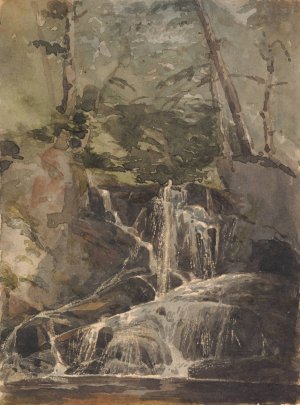Small Waterfall in Forest by Thomas Sully Oil Painting