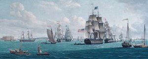 The U. S. Ship Franklin, with a View of the Bay of New York
