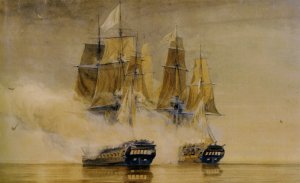 Action between HMS Amethyst and the French Frigate Thetis Oil painting by Thomas Whitcombe