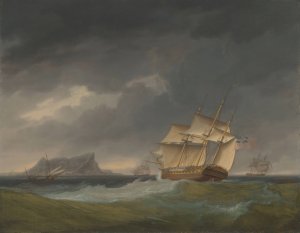 Running into stormy weather off Gibraltar by Thomas Whitcombe Oil Painting