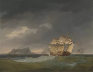 Running into stormy weather off Gibraltar by Thomas Whitcombe Oil Painting