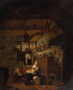 Interior of a Dutch Farm Cottage by Thomas Wijck Oil Painting