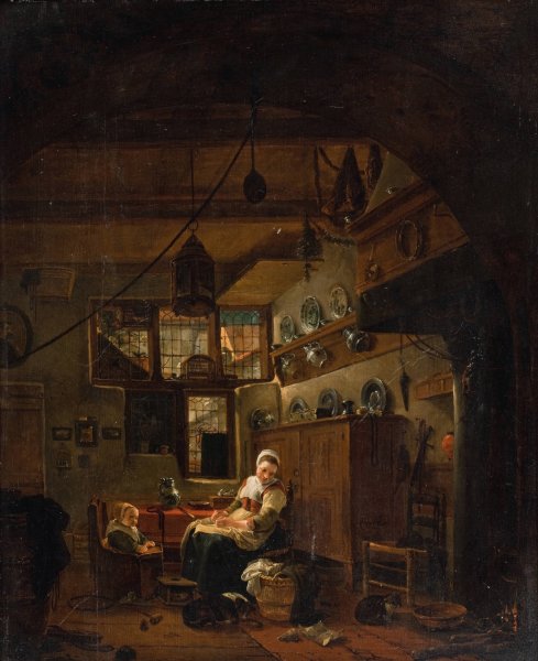 Main Product Photo of Interior of a Dutch Farm Cottage  Painting by Thomas Wijck