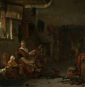 Peasant Woman Spinning by Thomas Wijck Oil Painting