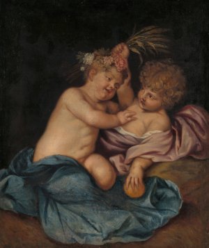 Two Infants, Personifications of Spring and Autumn by Thomas Willeboirts Bosschaert (Follower) Oil Painting