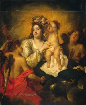 The Virgin Crowned by the Christ Infant, the Redeemer by Thomas Willeboirts Bosschaert Oil Painting