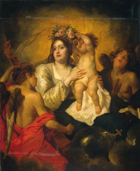 The Virgin Crowned by the Christ Infant, the Redeemer  by Thomas Willeboirts Bosschaert - Hand-Painted Oil Painting Reproduction