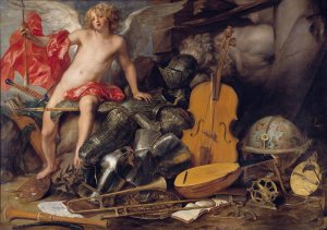 Triumphant Cupid among Emblems of Art and War by Thomas Willeboirts Bosschaert Oil Painting
