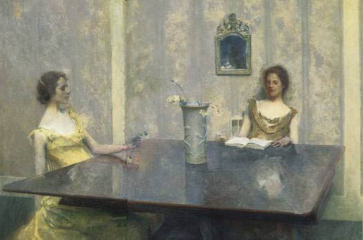 A Reading by Thomas Wilmer Dewing - Hand-Painted Oil Painting Reproduction