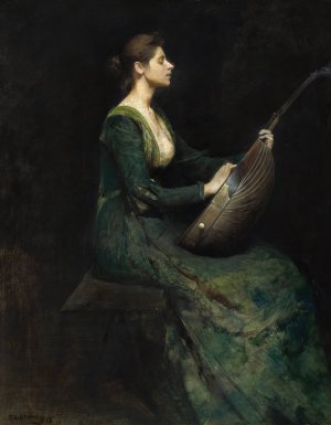 Lady with a Lute by Thomas Wilmer Dewing Oil Painting