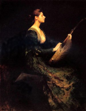 Lady with a Lute by Thomas Wilmer Dewing Oil Painting