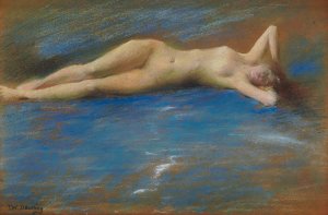 Reclining Nude Figure of a Girl by Thomas Wilmer Dewing Oil Painting