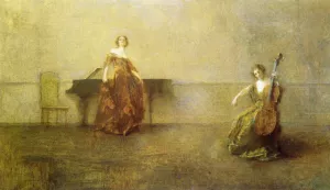 The Song and the Cello by Thomas Wilmer Dewing - Oil Painting Reproduction