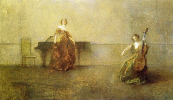 The Song and the Cello by Thomas Wilmer Dewing - Hand-Painted Oil Painting Reproduction