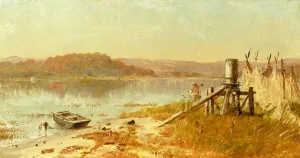 A Fisherman's Windlass, sketch on the Hudson Oil painting by Thomas Worthington Whittredge