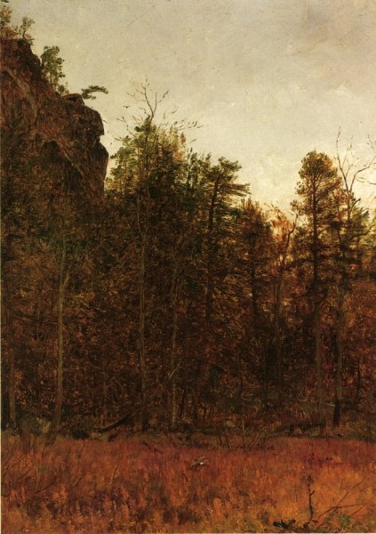 A Grey Day Under the Cliff by Thomas Worthington Whittredge - Hand-Painted Oil Painting Reproduction