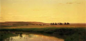 A Wagon Train on the Plains, Platte River by Thomas Worthington Whittredge Oil Painting
