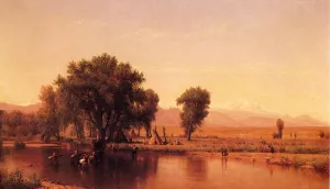 Crossing the Ford by Thomas Worthington Whittredge - Oil Painting Reproduction