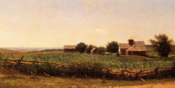 Farm by the Shore by Thomas Worthington Whittredge - Hand-Painted Oil Painting Reproduction