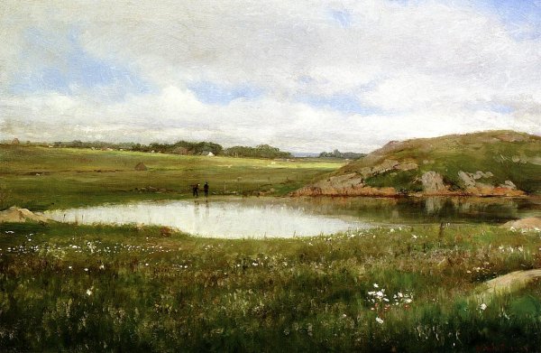 Freshwater Pond in Summer - Rhode Island by Thomas Worthington Whittredge - Hand-Painted Oil Painting Reproduction