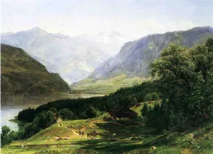 Travelers in the Swiss Alps by Thomas Worthington Whittredge Oil Painting