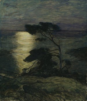 Pine Tree on the Coast in Moonlight by Thorolf Holmboe Oil Painting