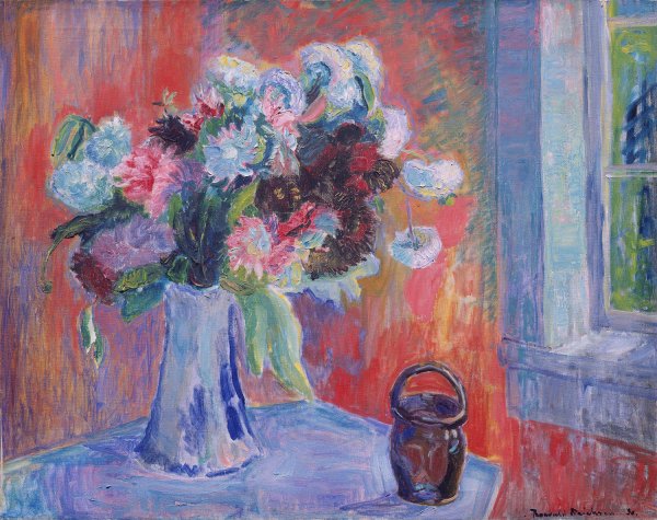 Flower Vase in red Interior  by Thorvald Erichsen - Hand-Painted Oil Painting Reproduction