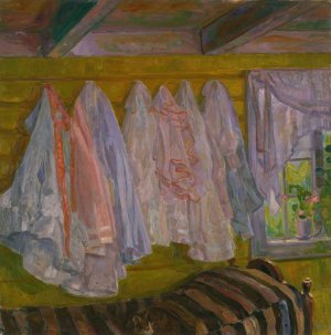 Summer Dresses, interior from Seljord by Thorvald Erichsen Oil Painting