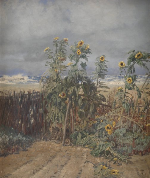 Sunflowers on a Beach  by Thorvald Niss - Hand-Painted Oil Painting Reproduction