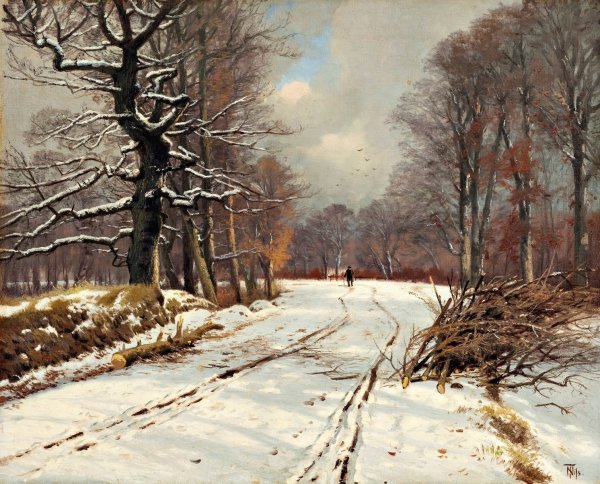 Winter landscape of forests near Hillerod by Thorvald Niss - Hand-Painted Oil Painting Reproduction
