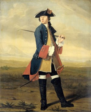 Portrait of Ludolf Backhuysen II, Painter, in the Uniform of the Dragoons by Tibout Regters Oil Painting