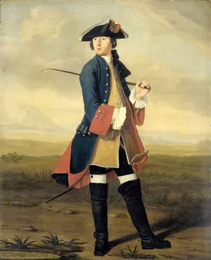 Portrait of Ludolf Backhuysen II, Painter, in the Uniform of the Dragoons by Tibout Regters Oil Painting