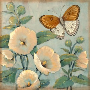 Butterfly & Hollyhocks I by Tim O'Toole Oil Painting