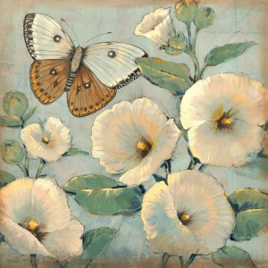 Butterfly & Hollyhocks II by Tim O'Toole Oil Painting