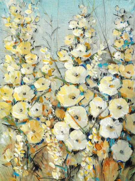 Cluster of Hollyhock I by Tim O'Toole - Hand-Painted Oil Painting Reproduction
