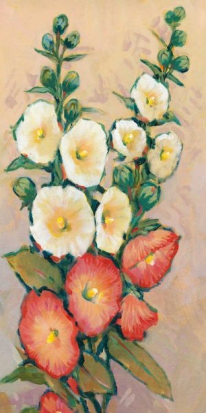 Red Hollyhocks II by Tim O'Toole Oil Painting