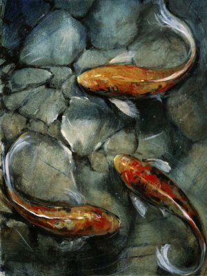 Tres Koi I by Tim O'Toole Oil Painting