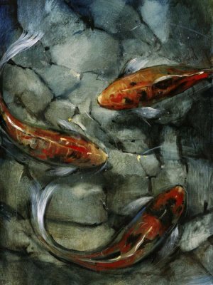 Tres Koi II by Tim O'Toole Oil Painting