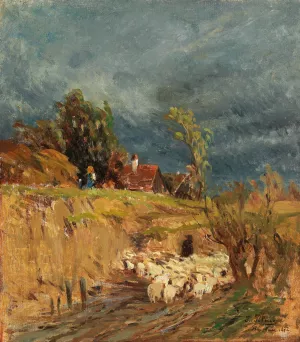 A brewing storm over Haslau by Tina Blau Oil Painting