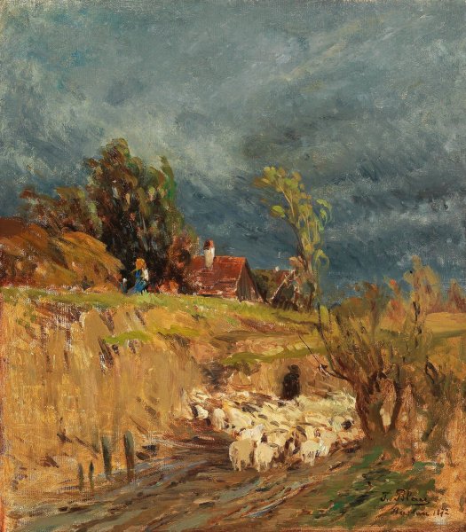 A brewing storm over Haslau by Tina Blau - Hand-Painted Oil Painting Reproduction