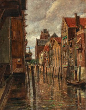 A canal in Dordrecht by Tina Blau Oil Painting