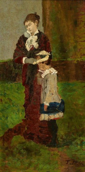 Dame mit Kind by Tina Blau Oil Painting