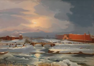 Die Franz Josephs-Kaserne mit Hauptzollamt und Radetzkybrucke im Winter Oil painting by Tina Blau