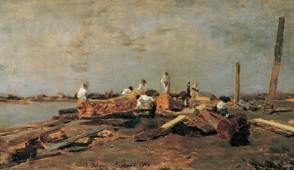 Floser an der Theis  by Tina Blau - Hand-Painted Oil Painting Reproduction