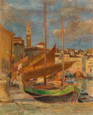 In the Harbour of Pirano by Tina Blau Oil Painting