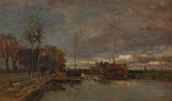 Kanal bei Amsterdam  by Tina Blau - Hand-Painted Oil Painting Reproduction